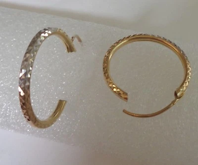 14 K Hoops Solid Rose Yellow and White Gold 2.5 cm Diameter 2 mm Wide  - Image 1 of 2