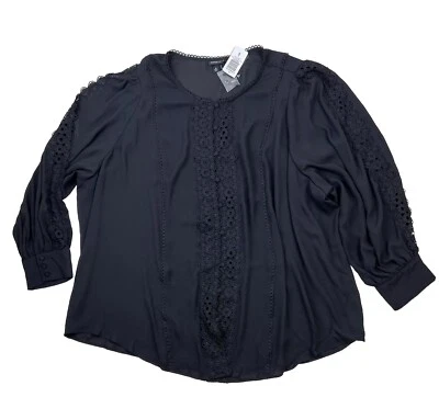 Torrid Plus Sz 6X Georgette Blouse Black Holiday Lace Goth Romantic Puff Slv NEW - Image 1 of 4
