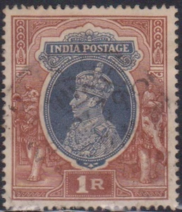 (K109-48) 1937 India 1R blue& brown used (AW) - Picture 1 of 1