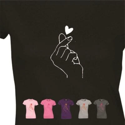 Finger Heart Sign Kpop Love Symbol Womens T shirt TeeTop Joke Slogan Present - Image 1 of 2