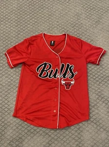 Chicago Bulls Men Small Button-up Baseball Jersey Officially Licensed NBA Gear - Picture 1 of 12