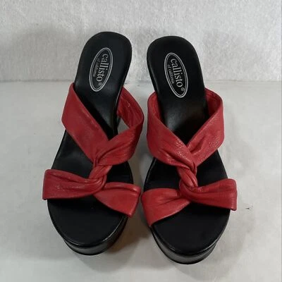Sandálias Callisto California femininas cruzadas vermelhas salto cunha biqueira aberta tamanho 6 - Imagem 1 de 4