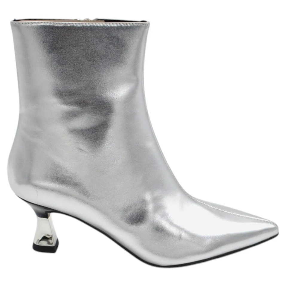 Stivaletto tronchetto Corina M4925 donna in pelle argento punta tacco clessidra  - Immagine 1 di 2