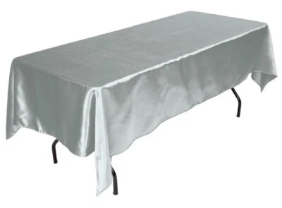 Tektrum 60 X 84 inch Rectangular Silky Satin Tablecloth -Party Banquet (Silver) - Image 1 of 4
