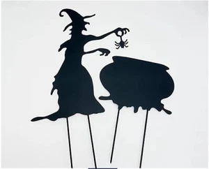 Hay & Harvest Large Metal Spider Witch & Cauldron Silhouette Stakable Figures - Picture 1 of 1
