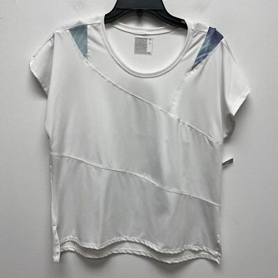 Lucky In Love Women White Round Neck Short Sleeve Stretch Sheer Genius T-Shirt L - Image 1 of 4