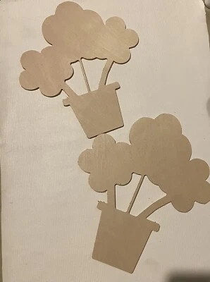 Flores sin terminar madera recorte para suministros de artesanía hágalo usted mismo lote de 2 macetas Foto 1 de 4