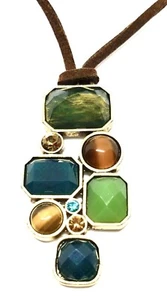 Lia Sophia “Patina” Necklace w/Green/Brown/Blue Cut Crystals & Resin Stones - Picture 1 of 3
