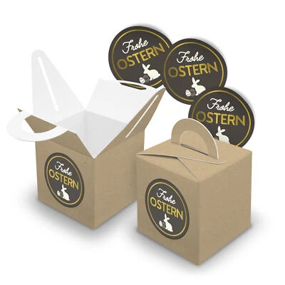 24x Würfelboxen Braun Frohe Ostern Geschenkboxen Geschenkschachteln Kraftpapier - Bild 1 von 4