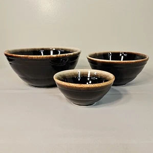 Vintage Pfaltzgraff Gourmet Brown Drip Set 3 Nesting Mixing Bowls 6in 8in 10in - Picture 1 of 16