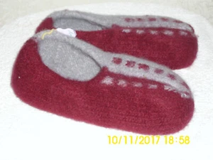Hausschuhe Damen Strickfilz Handarbeit Gr.39 Grau/Rot - Bild 1 von 5