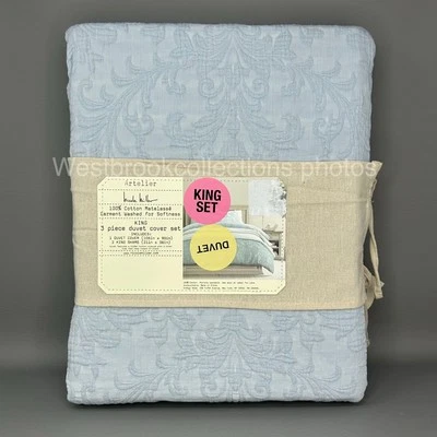 3pc Nicole Miller Artelier Light Blue KING Duvet & Sham Set Matelasse Textured - Image 1 of 4