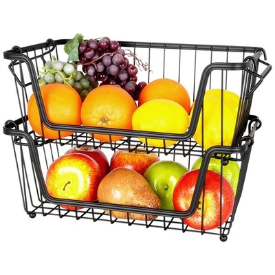 Corbeille à fruits métal noir Loft lot de 2 – rangement cuisine design - Photo 1/4