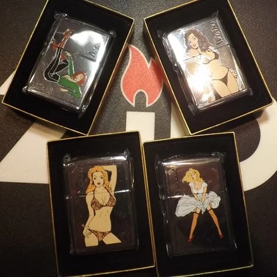 Zippo винтажный Kyle Cunningham художник 4 сезона пинап полный комплект 2001 Org коробка - Изображение 1 из 4