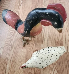 Vintage Holz geschnitzt Volkskunst Huhn Hahn primitive rustikale Figur Schmied Falke - Bild 1 von 7