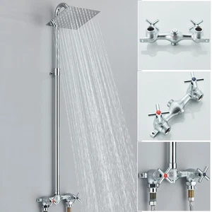 Chrome Outdoor Shower Fixture System 6in Rain Head Exposed Shower Faucet w/Valve - Picture 1 of 16