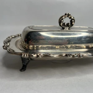 Wm A Rogers Georgian Scroll Silver Plate Footed Butter Dish Vintage Antique - Picture 1 of 6