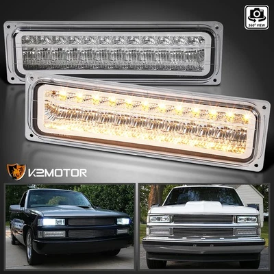 Fits 1988-1998 Chevy C10 GMC Sierra Clear LED Bumper Parking Lights Left+Right - Image 1 of 4