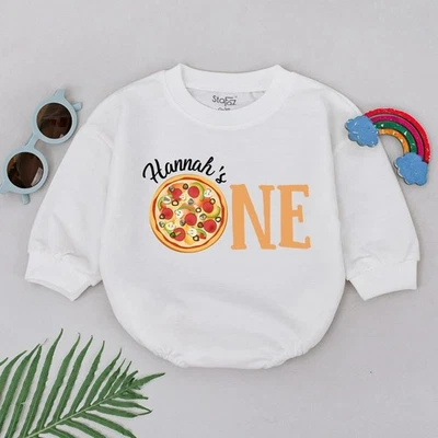 Pizza First Birthday Romper, First Birthday Girl Outfit, Pizza Party Birthday Bo - Image 1 of 4
