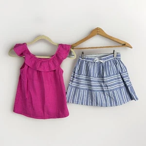 Girl's Oshkosh & So Outfit Sz 8 - Pink Gauze Top w/ Denim Gauze Skirt Summer - Picture 1 of 14