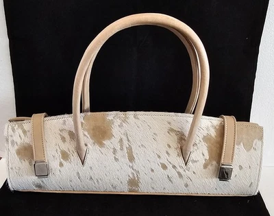 B B SIMON Leather Calf Hair Cowhide Bag Purse Handbag Beige Cream  - Image 1 of 4