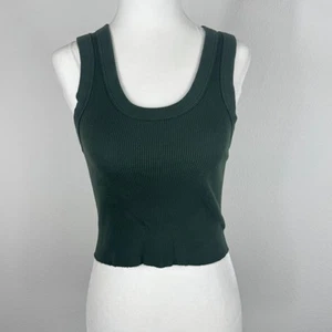 Canotta Brandy Melville a costine verde scuro collo scoop crop taglia unica - Foto 1 di 6