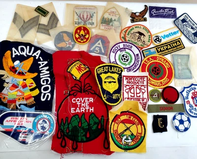 Lot of 30+ Vintage Sew-On Patches Boy Scout Military Travel Sports BSA NOS - Image 1 of 4