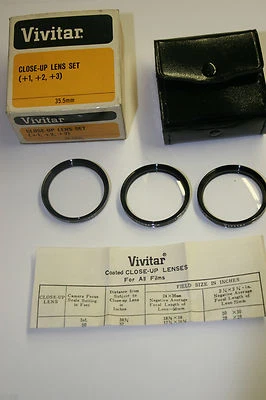 NEW 35.5mm 3 LENS CLOSE UP MACRO LENS SET made in JAPAN by VIVITAR with CASE - Image 1 of 2