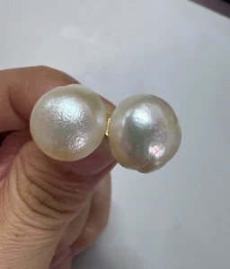 Stunning AAA+13-14mm real natural south sea white  baroque pearl earring 14k-x - Picture 1 of 8