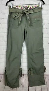 Vintage Y2K 90s Arizona Low Rise belted green side tie lightweight pants sz 1 - Picture 1 of 4
