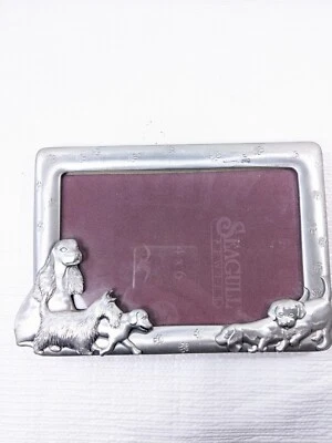 Vintage Seagull Picture photo Frame Dogs puppy Pewter pets 4x6 1993 silvertone - Image 1 of 4