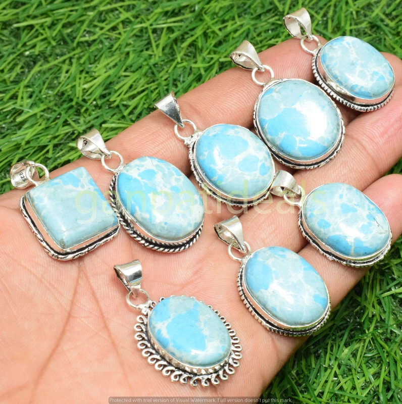 Lote de 5 piezas de joyas con colgante de piedras preciosas Larimar enchapado en plata 925 al por mayor Foto 1 de 1