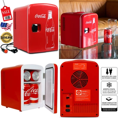Coca-Cola 6 Can Mini Fridge Portable 4L Small Cooler Travel Compact Refrigerator - Image 1 of 4