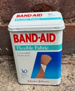 Vintage 1992 Johnson & Johnson BAND-AID Metal Tin Box Flexible Fabric Bandages - Picture 1 of 8