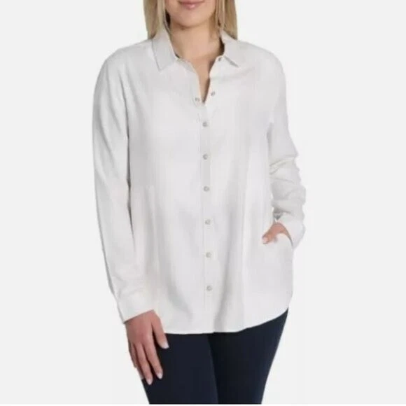 Women's Jachs Girlfriend Super Soft Flannel Shirt White Size L H594