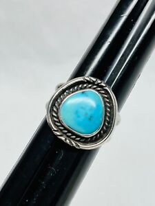 Unisex Sterling Silver Native Turquoise Ring Signed AB