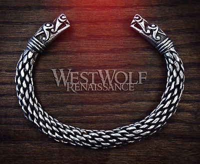 Pulsera/Torco Dragón Vikingo Grande Plata -- Nórdico/Medieval/Serpiente/Estaño/Brazalete Foto 1 de 4