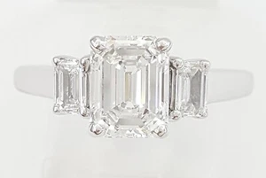 Emerald Cut Diamond 3-Stone Engagement Ring GIA 2.01 ct Platinum Retail $32k - Picture 1 of 9