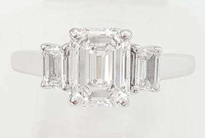 Emerald Cut Diamond 3-Stone Engagement Ring GIA 2.01 ct Platinum Retail $32k - Image 1 of 4