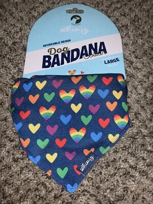 Dog Bandana Reversible Collar Rainbow Hearts Pride Doghaus Whimsy Sz Large - Image 1 of 4