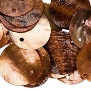 Drop, 25 Round Capiz Mussel Shell Burnt Orange Brown 20mm (0.79 inch) Coin Charm - Picture 1 of 4