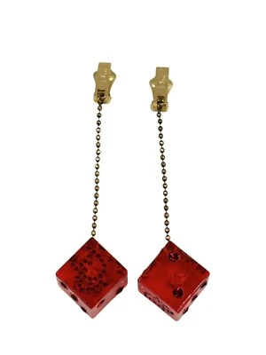 Pendientes dados vintage Christian Dior oro y resina roja de Galliano, años 2000 Foto 1 de 4