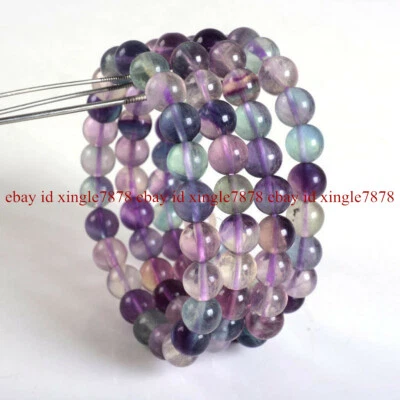 Brazalete elástico con cuentas redondas de piedras preciosas de fluorita multicolor de 1 pieza de 10 mm 7,5" Foto 1 de 4