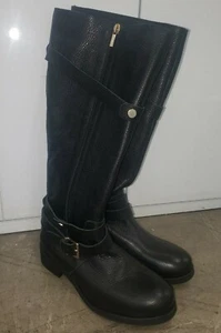 New Marina Rinaldi Black Pebble Leather Double Strap Boots Size 40/10 - Picture 1 of 8