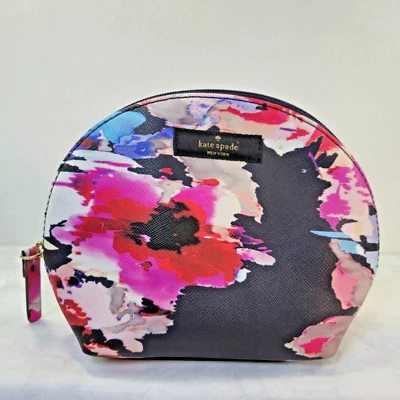 Bolso de Maquillaje Kate Spade Azul Marino Floral Cremallera Bolsillo Interior Usado en Excelente Condición Foto 1 de 4