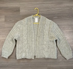 Thought Cardigan Sweater Womens Large Wool Blend Gray Cable Knit Open Front - Picture 1 of 9