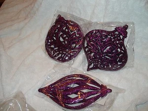 Lot of 3- Lg Plastic Christmas Ornaments Purple Sparkles Filigree Design 7" NWT  - Picture 1 of 5