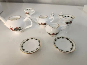 Waldman Mini Tea Set A CUP OF CHRISTMAS TEA 10 Piece Doll House Vintage 1995 - Picture 1 of 11