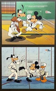 ANTIGUA DISNEY PHILA NIPPON '91 STAMPS 2 SS 1991 MNH MARTIAL ARTS KARATE GOOFY - Picture 1 of 3