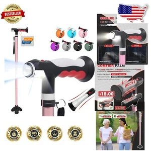 Elegant Folding Walking Cane with LED Lights - Adjustable Height & Carry Bag - Picture 1 of 8